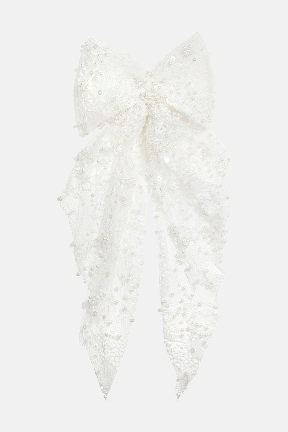 Hårspenne med hvit blondesløyfe og perler i gruppen Håraccessories / Spenner & klemmer / Hårspenner hos Glitter (335002363000)