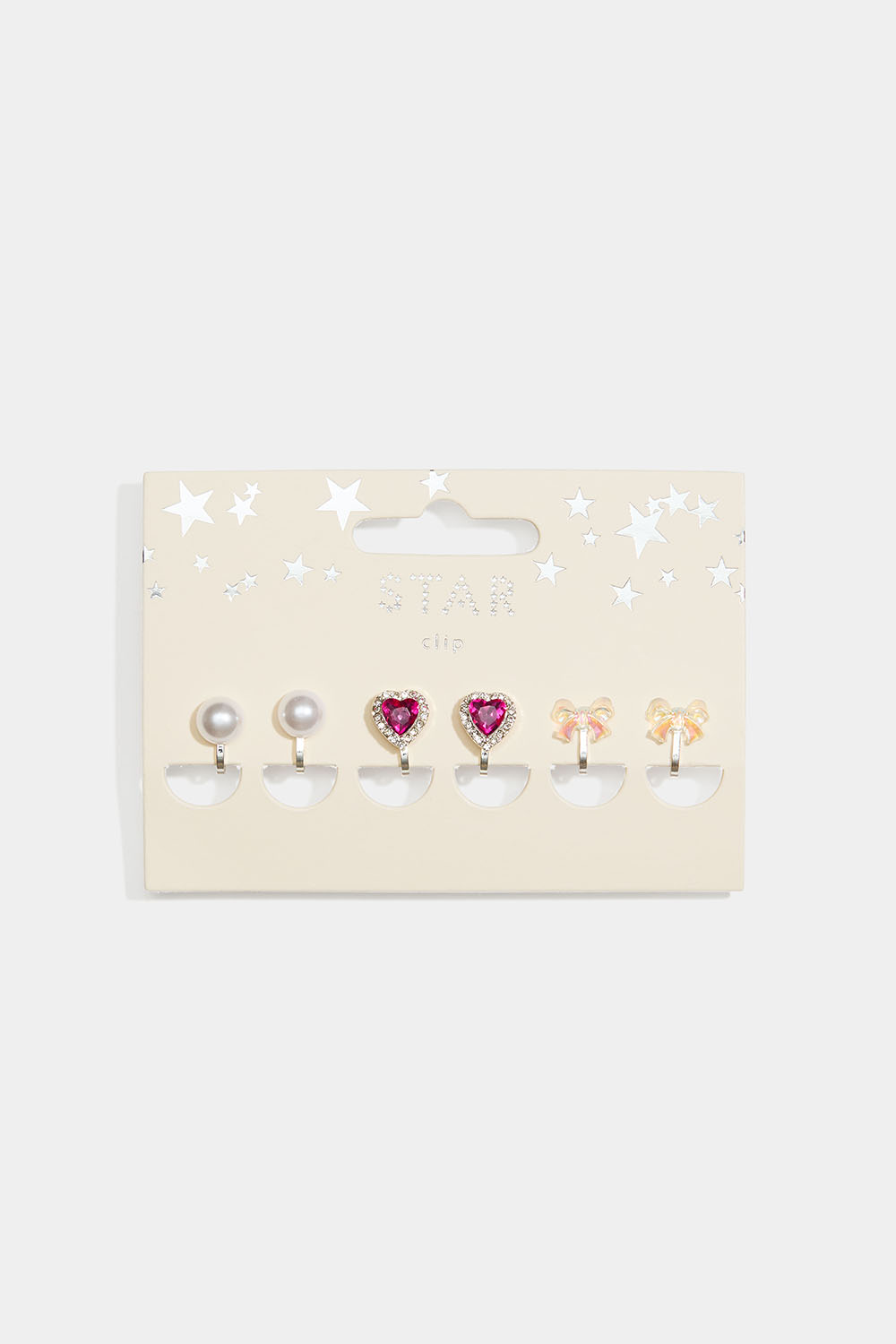Klipsøredobber med hjerter, perler og sløyfer, 3-pakning i gruppen Barn / Barnesmykker / Barneøredobber hos Glitter (402000475400)