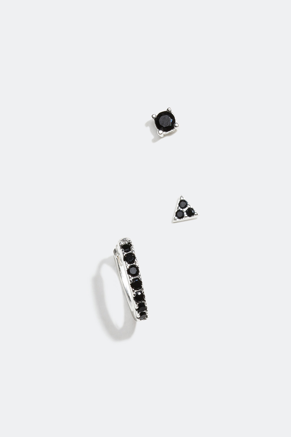 Studs med svart Cubic Zirconia, ekte sølv, 3-pakning i gruppen Ekte sølv / Sølvøredobber / Flerpakning hos Glitter (553000279000)