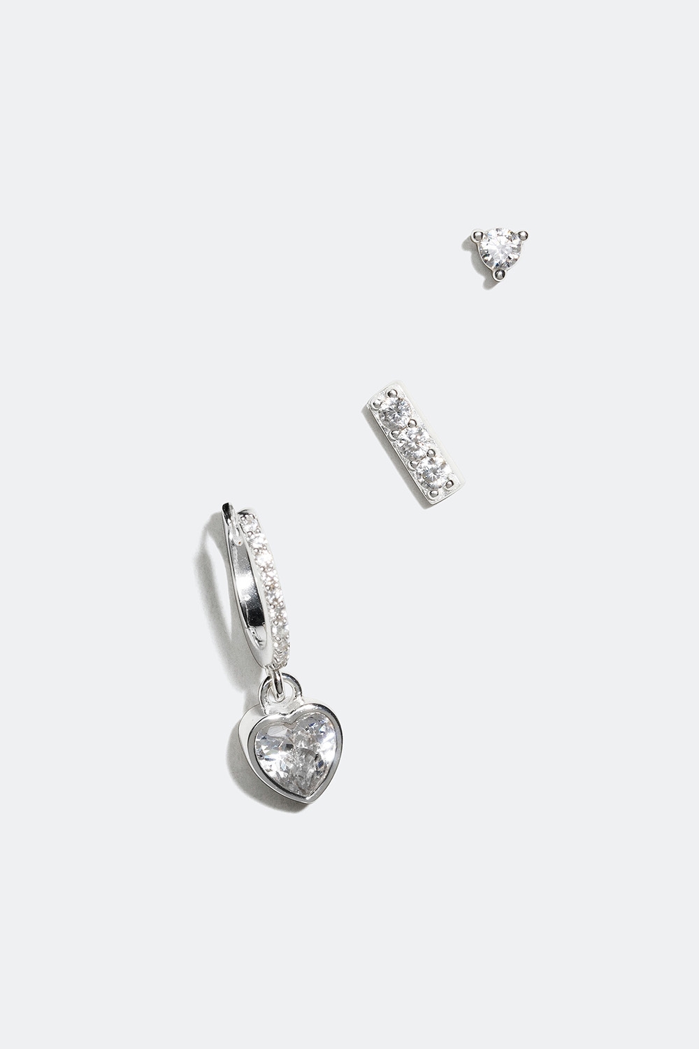 Stiftøredobber og ørering med hjerte i ekte sølv, 3-pakning i gruppen Ekte sølv / Sølvøredobber / Flerpakning hos Glitter (553002000201)