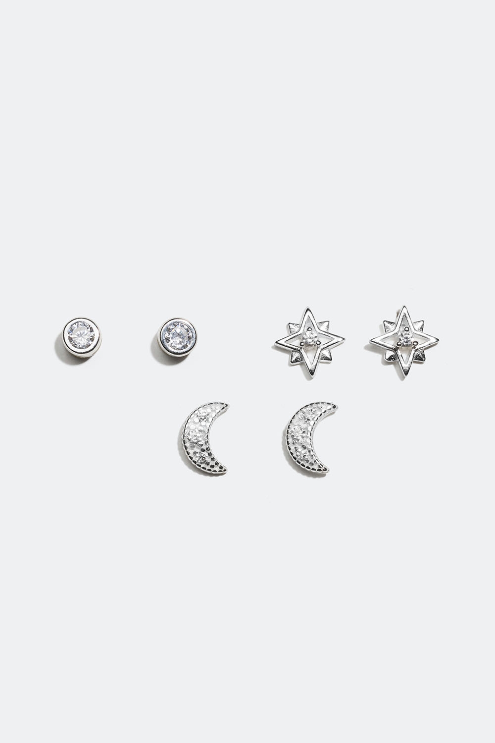 Ørestuds i med måne og stjerne i ekte sølv, 3-pakning i gruppen Ekte sølv / Sølvøredobber / Studs i ekte sølv hos Glitter (553002821001)