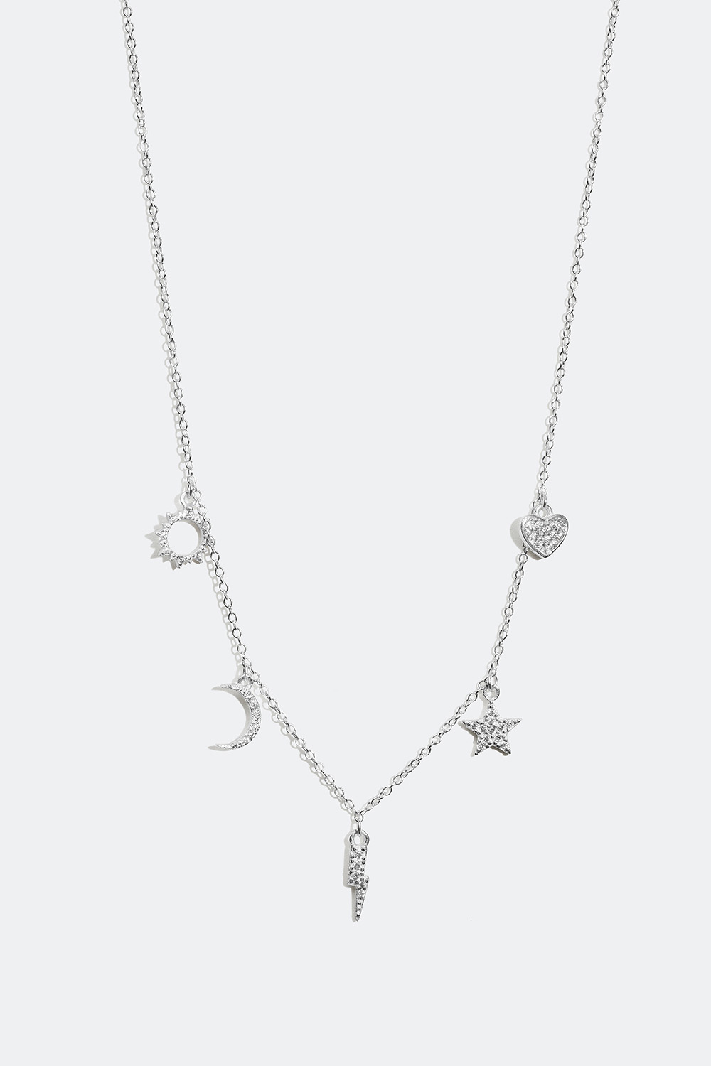 Halskjede i ekte sølv med forskjellige anheng i gruppen Ekte sølv / Sølvhalskjeder / Halskjeder i ekte sølv med anheng hos Glitter (55400041)