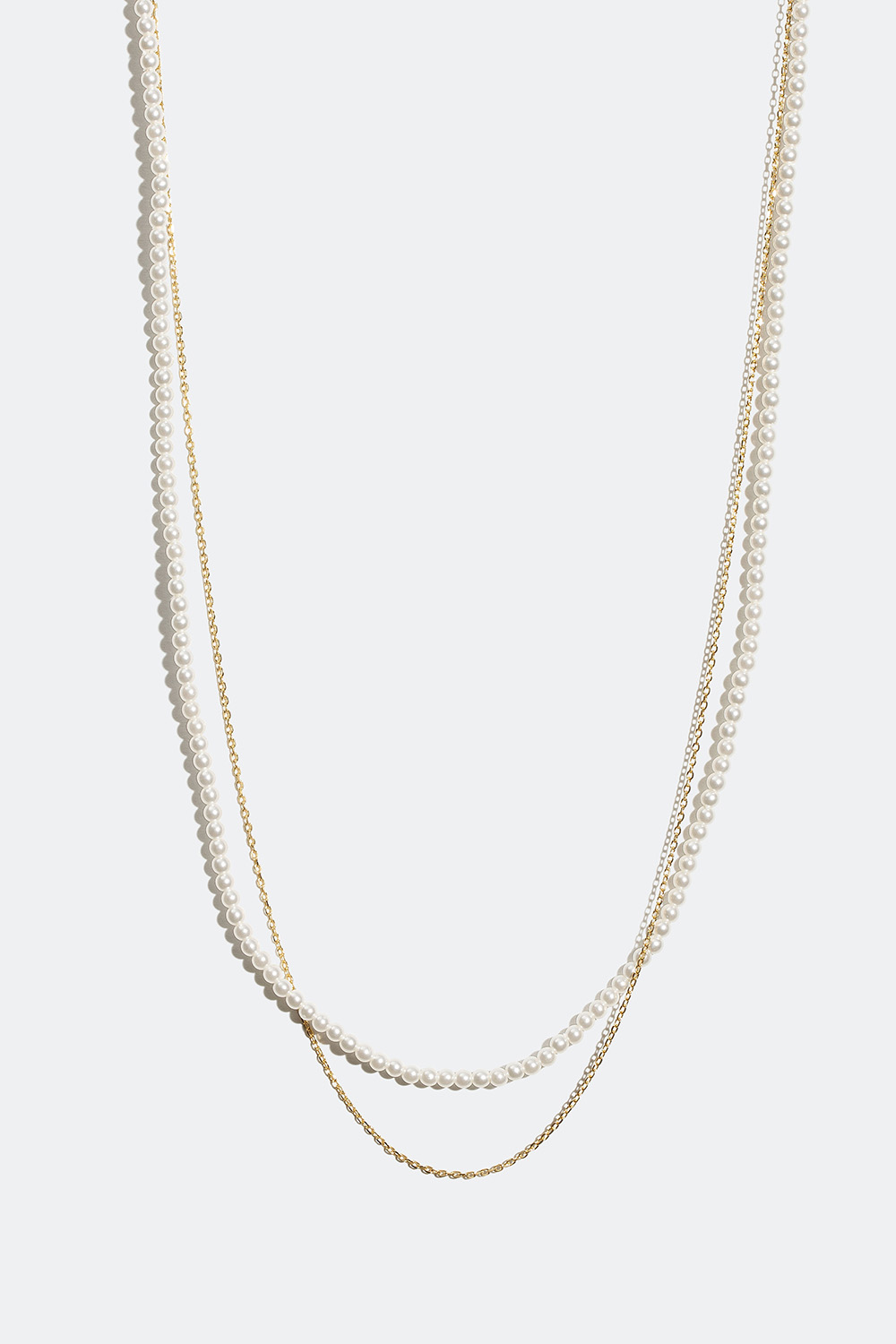 Dobbelt halsbånd med perler og lenke forgylt med 18k gull i gruppen 18 K Gullbelagt sølv / Halskjeder i 18 K gull hos Glitter (554000482000)