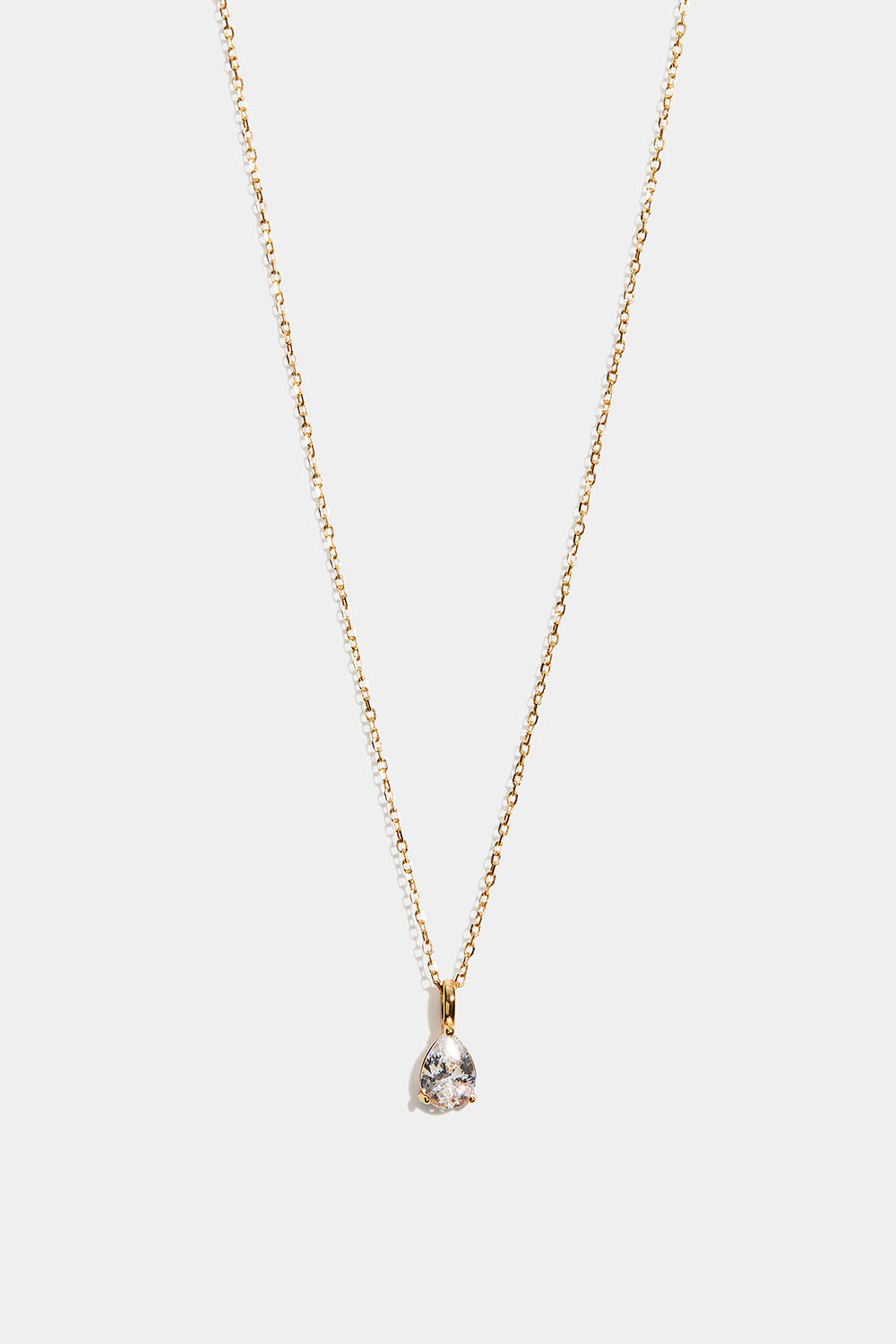 Halskjede i 18 karat gullbelagt sterlingsølv med dråpeformet kubisk zirkoniaanheng i gruppen Gullbelagt ekte sølv / Gullbelagte halskjeder hos Glitter (554004372002)