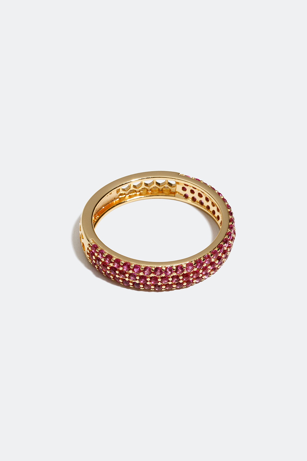 Bred ring med rosa zirkonia og forgylt med 18k gull i gruppen 18 K Gullbelagt sølv / Ringer i 18 K gull hos Glitter (556000585)