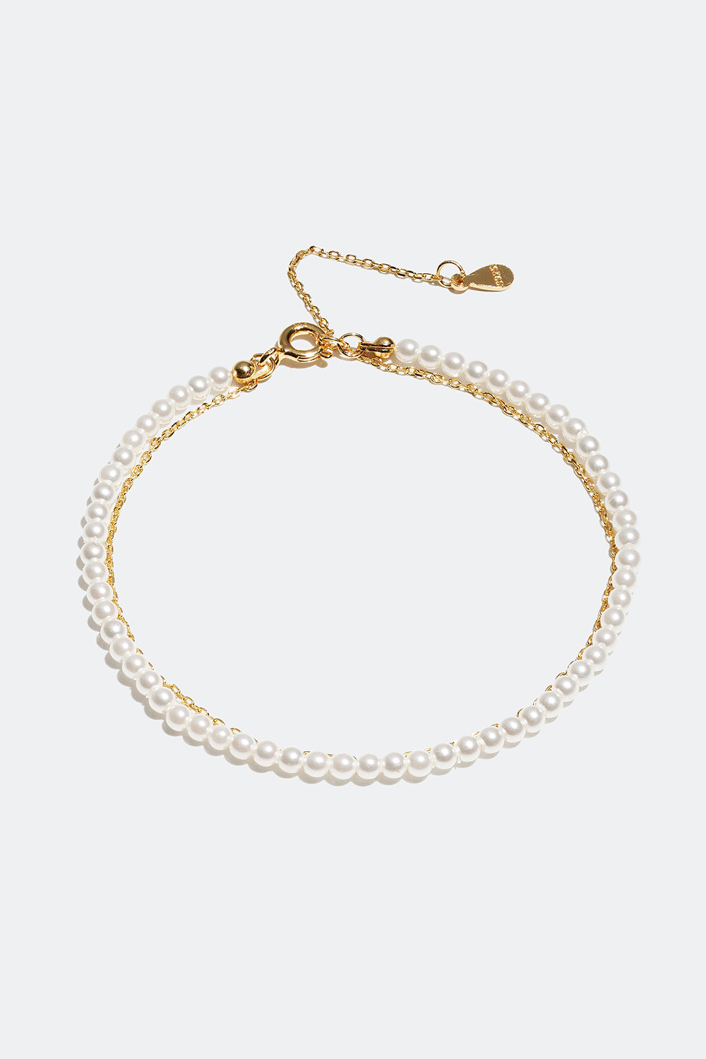 Dobbelt armbånd med perler og lenke forgylt med 18k gull