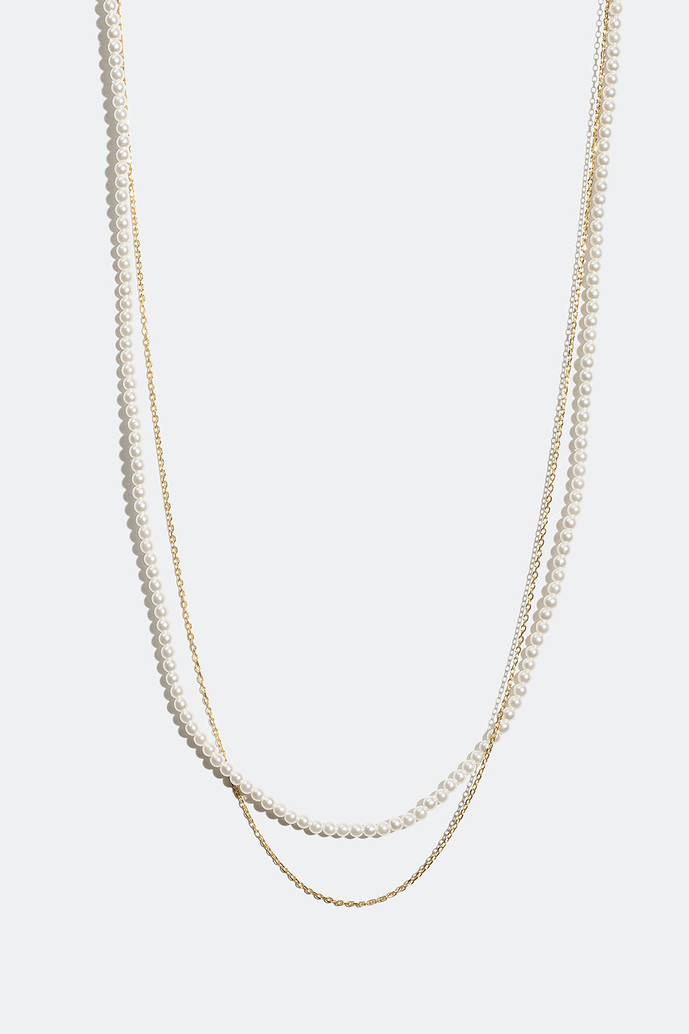 Dobbelt halsbånd med perler og lenke forgylt med 18k gull