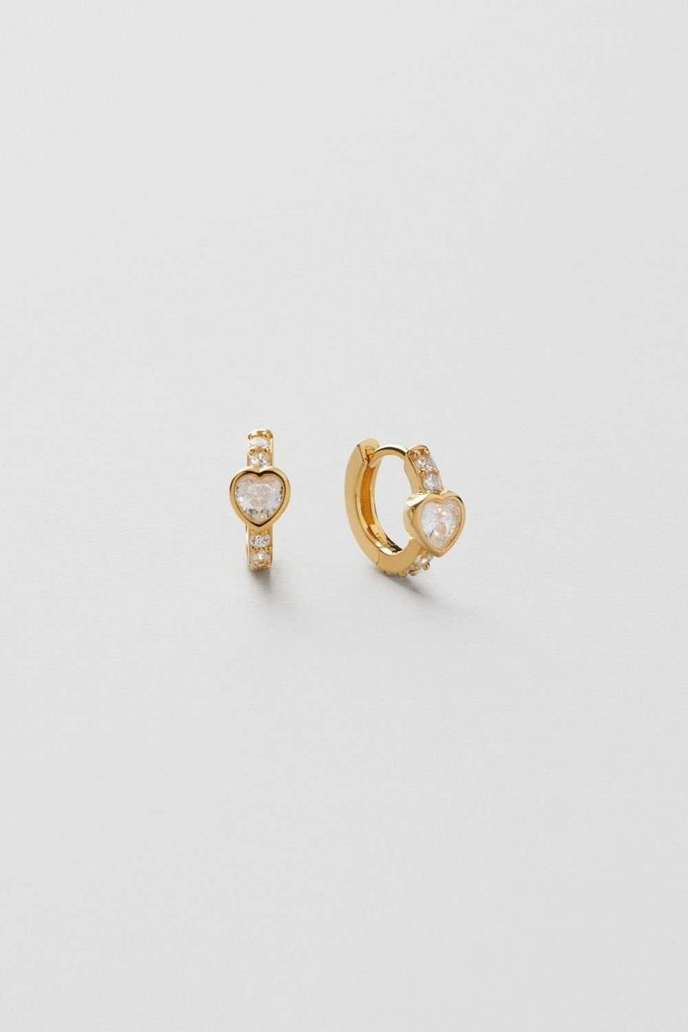 Bezel Heart Huggie Hoops 18k Gold Plated
