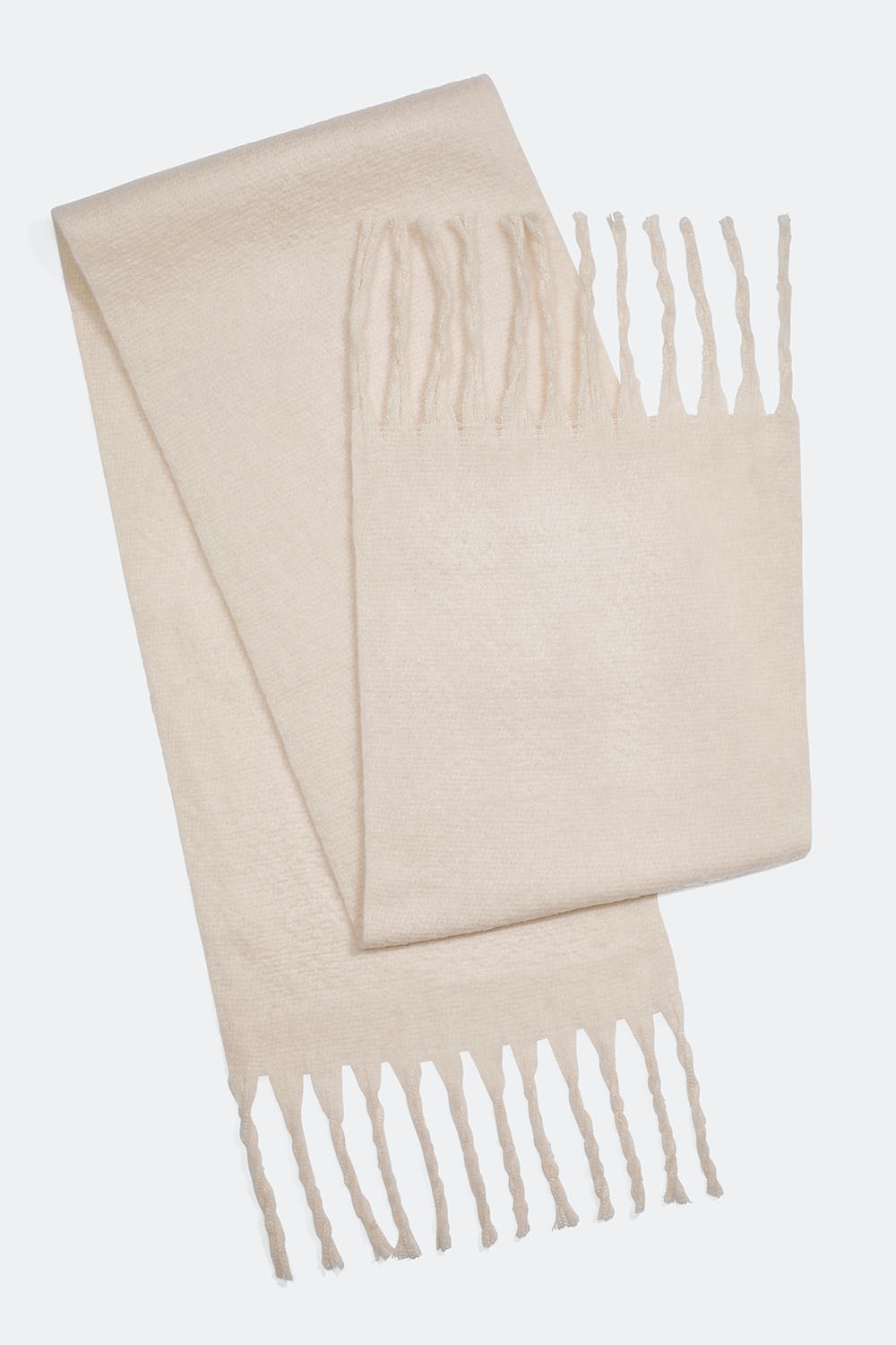 Stort, børstet hvitt skjerf