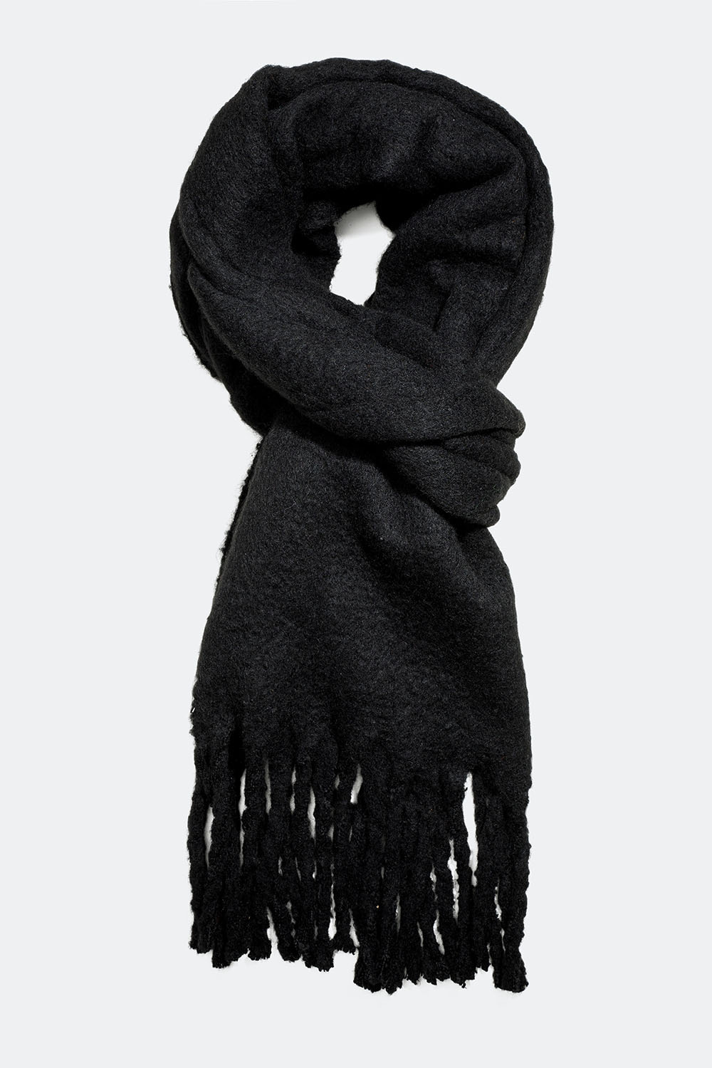 Stort, børstet svart skjerf