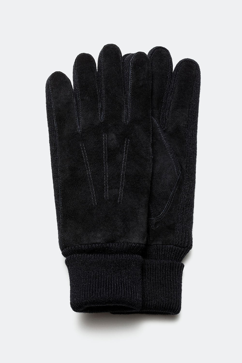 Svarte moccaskinnhansker med stikninger