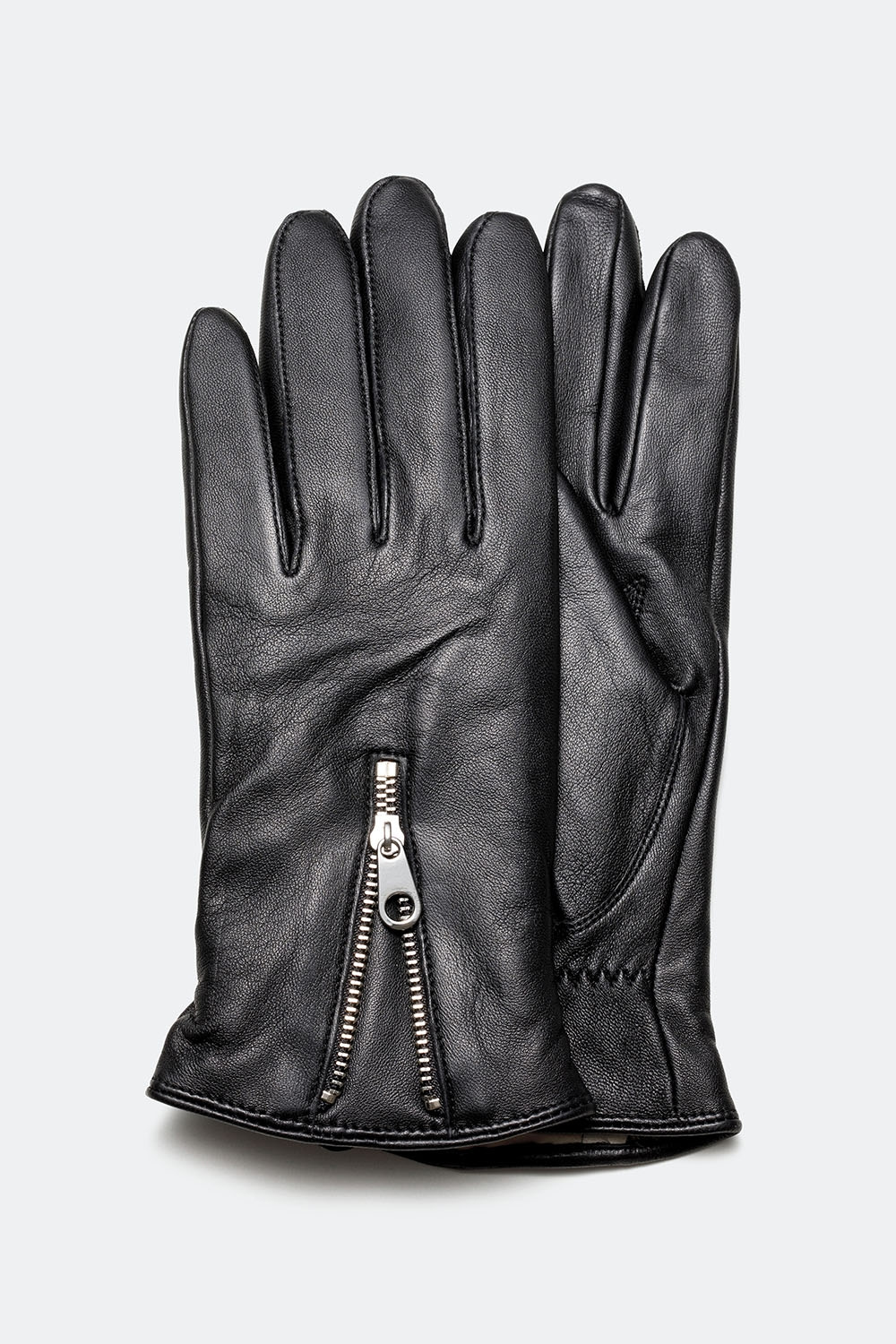 Svarte skinnhansker med glidelås