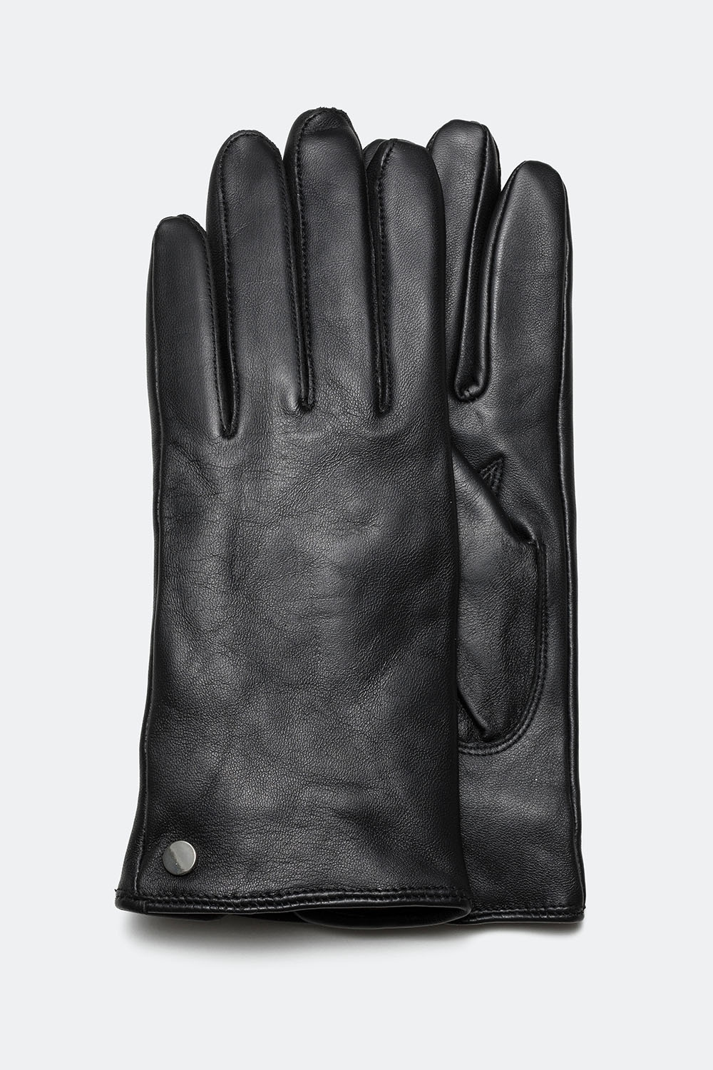 Svarte skinnhansker med rund nagle