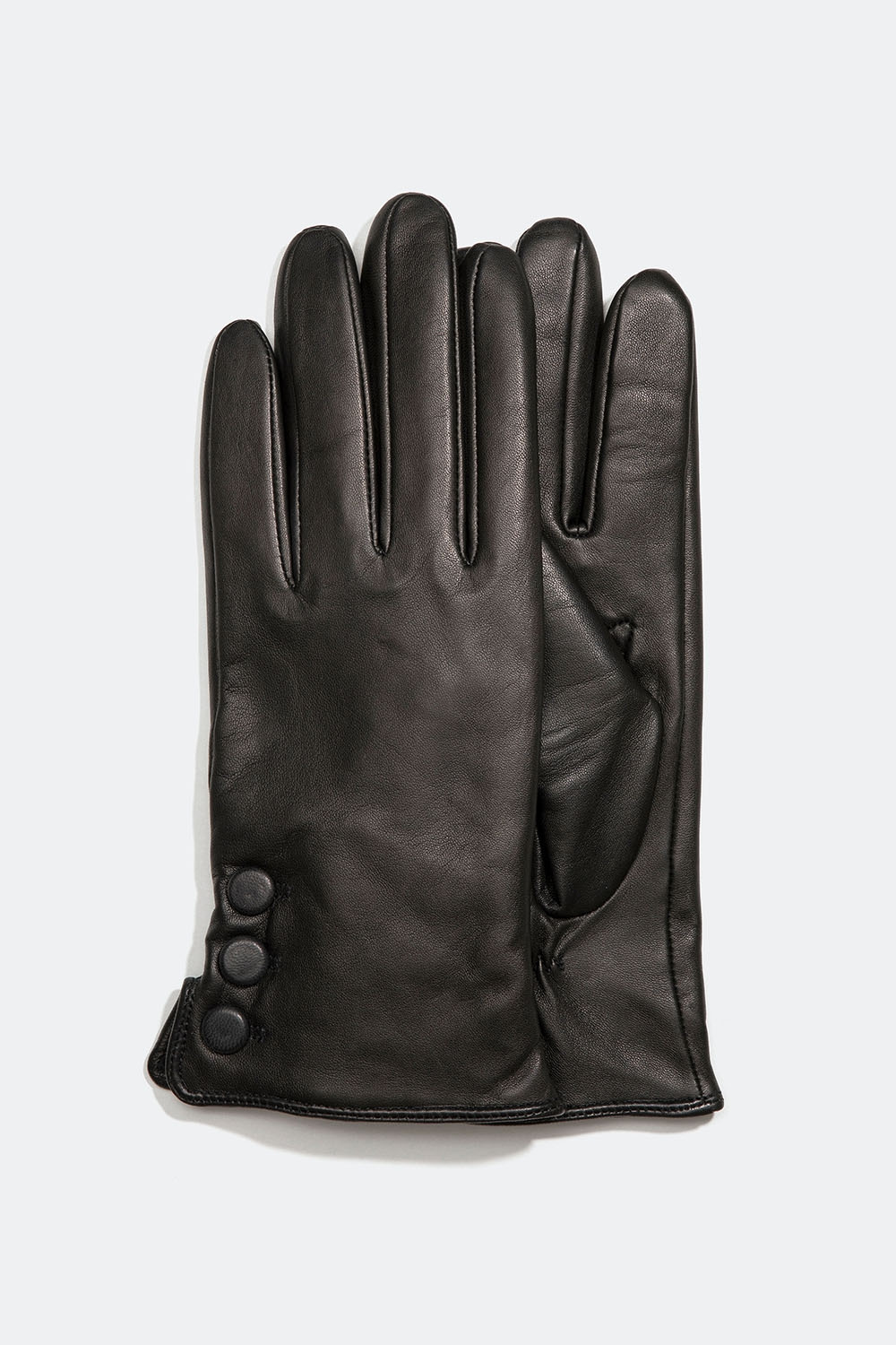 Svarte skinnhansker med dekorative knapper
