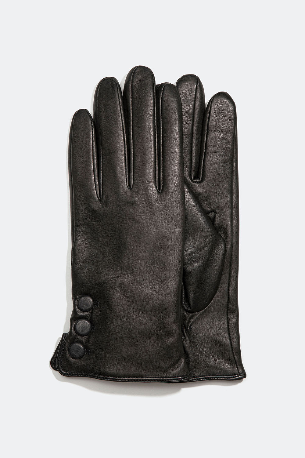 Svarte skinnhansker med dekorative knapper
