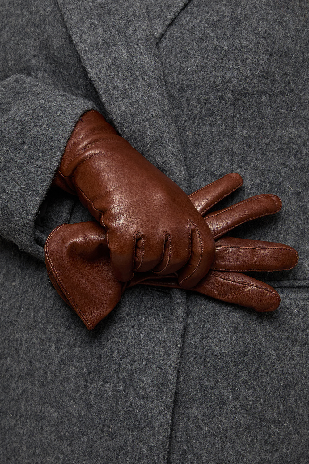 Brune skinnhansker med fôr i ullblanding