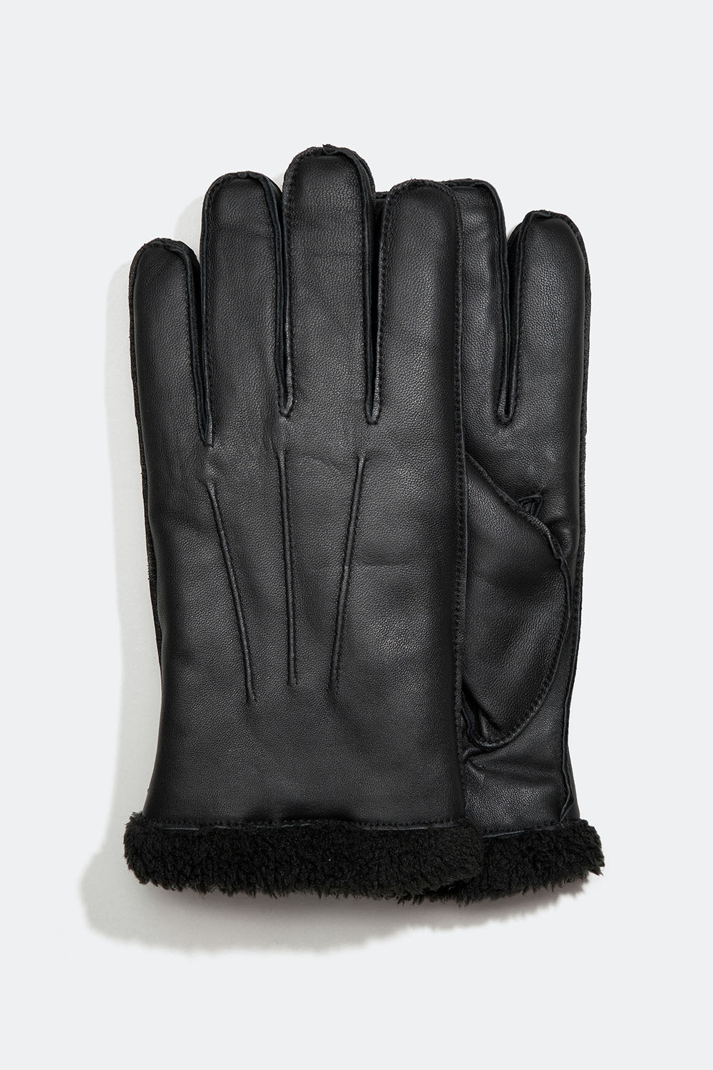 Svarte skinnhansker for menn med teddyfôr