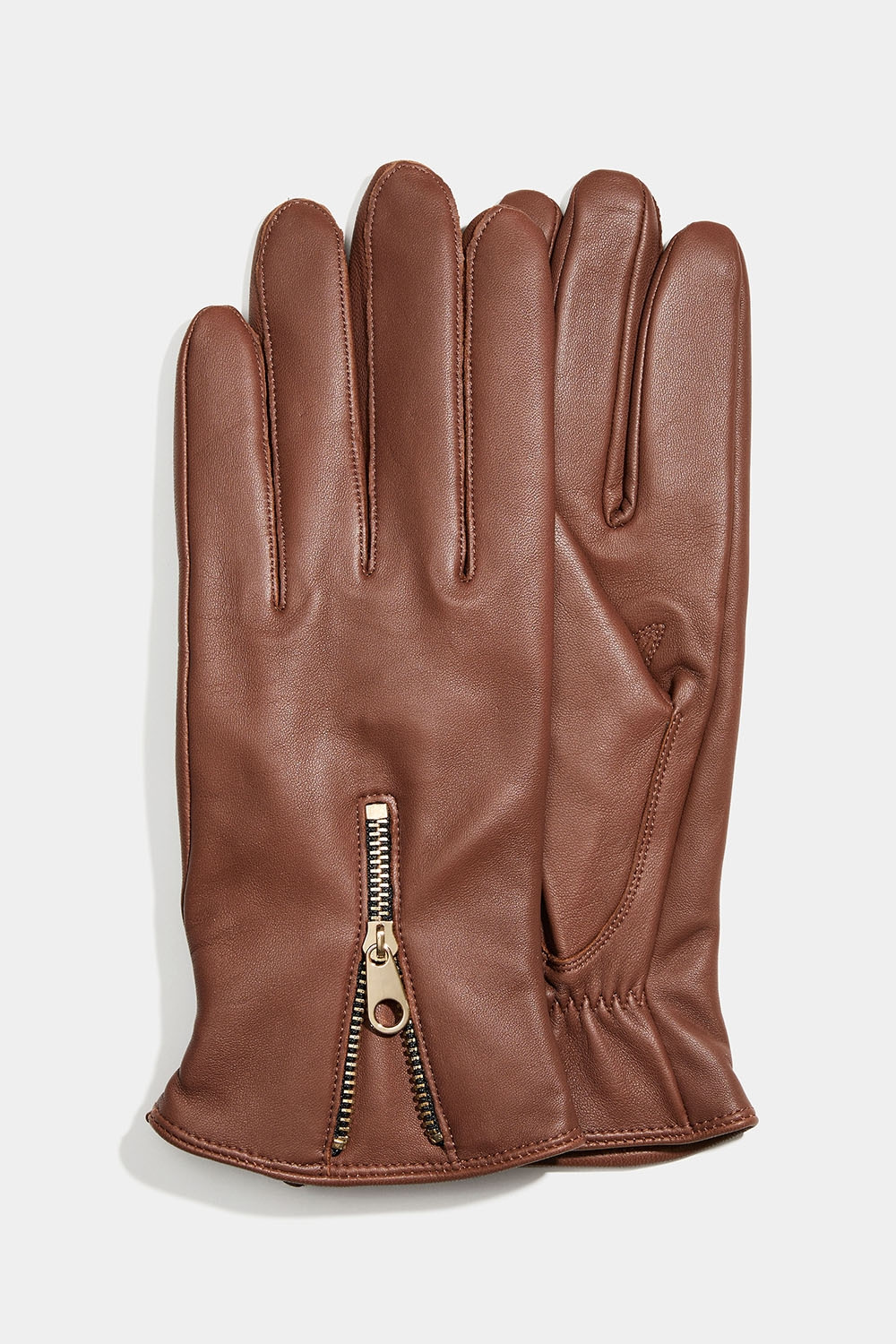 Brune skinnhansker med glidelås