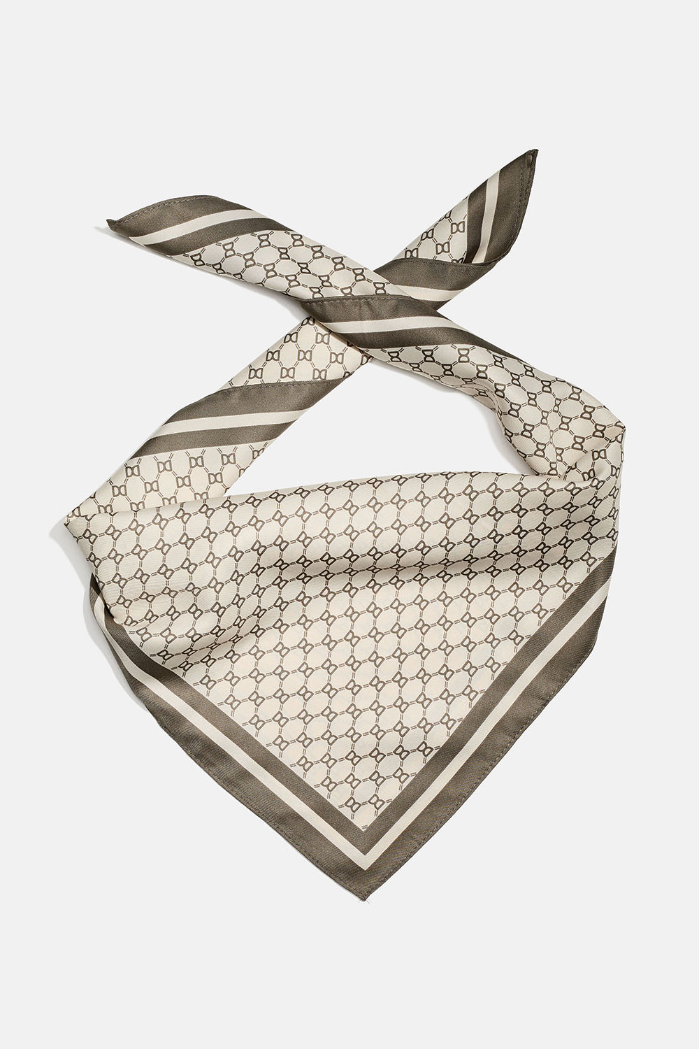 Hvitt og grønt skjerf i imitert silke med DD-mønster