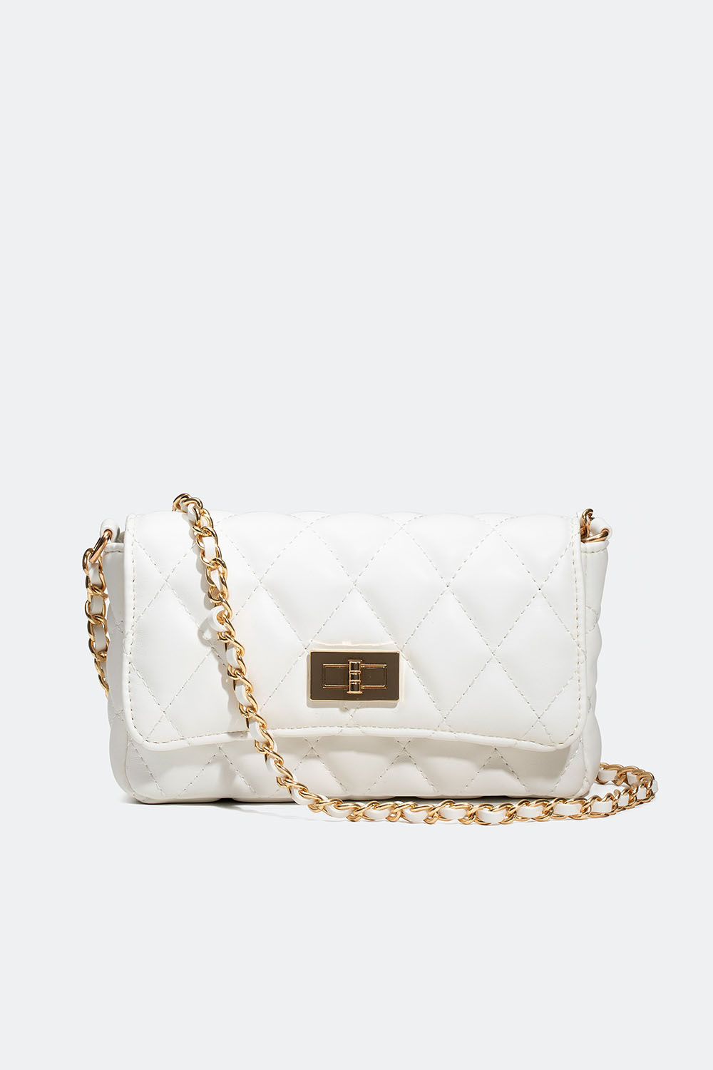 Hvit, quiltet veske med skulderrem