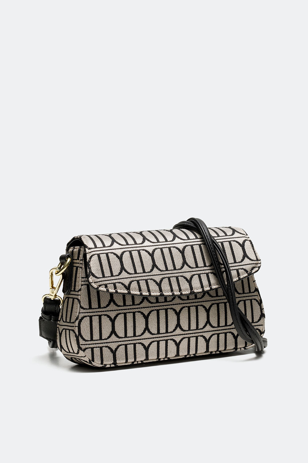 Beige jacquardvevd veske med skulderrem