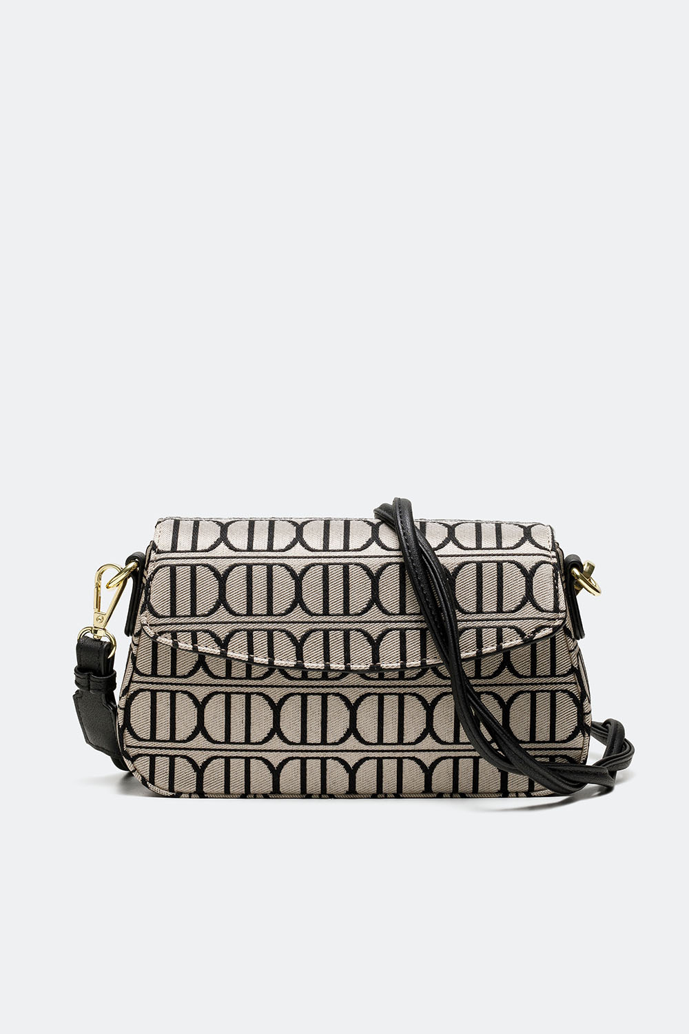 Beige jacquardvevd veske med skulderrem