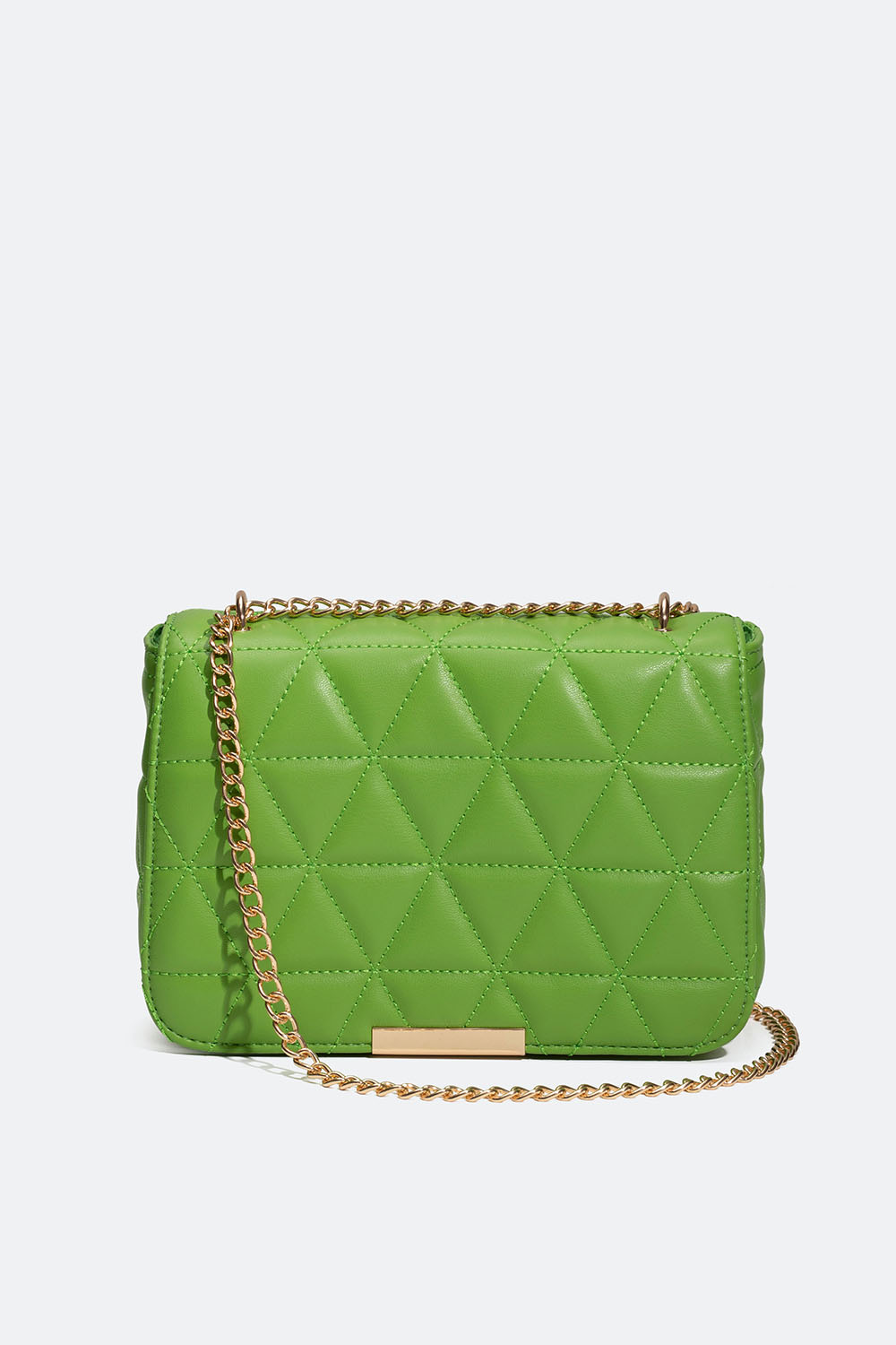 Vattert, grønn skulderveske med gullkjede