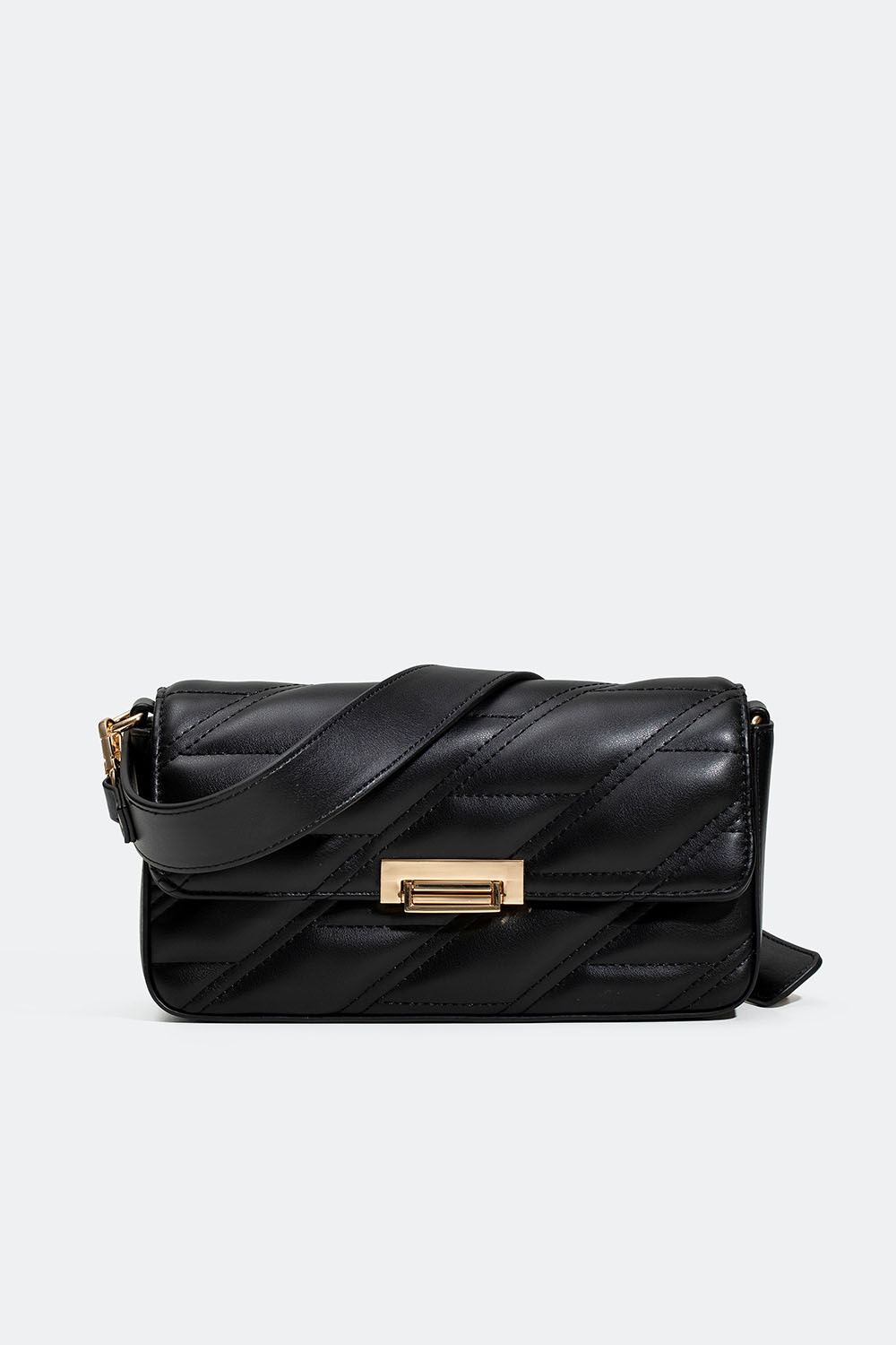 Rektangulær svart skulderveske med quiltet design