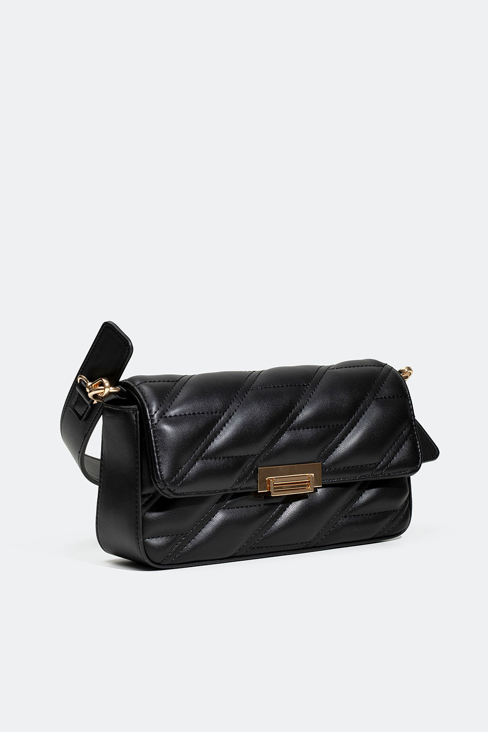 Rektangulær svart skulderveske med quiltet design