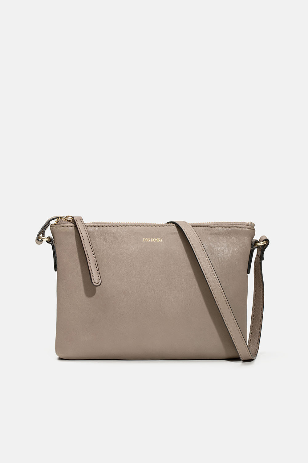 Crossbody-veske i taupefarget skinn