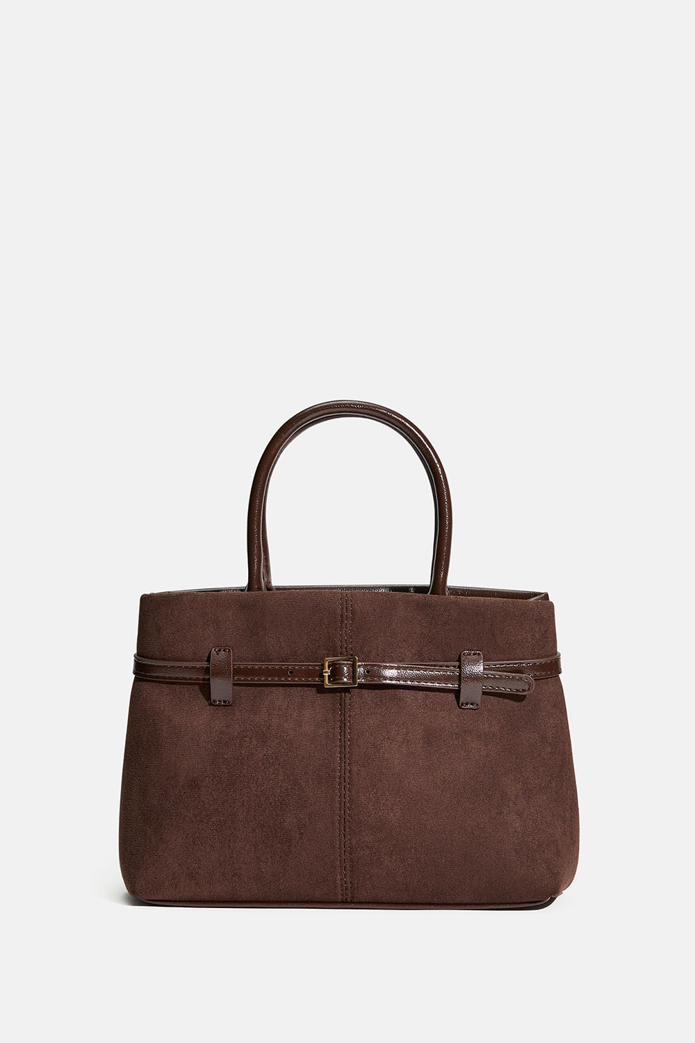 Liten, brun veske med beltedetaljer