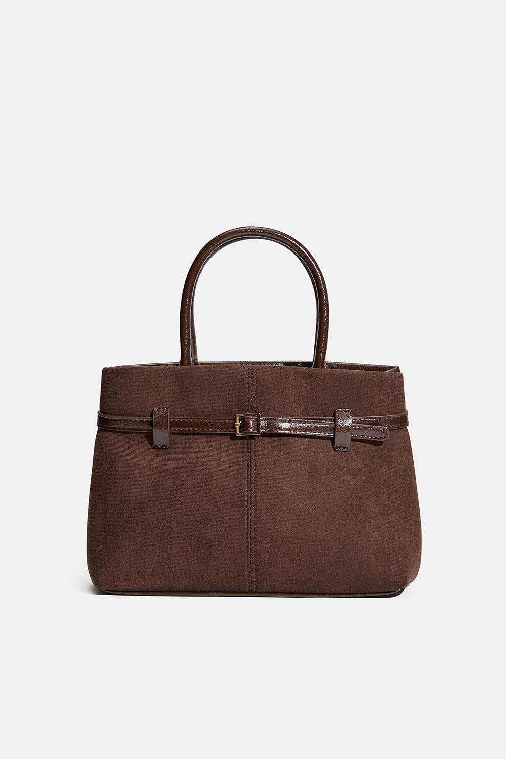 Liten, brun veske med beltedetaljer