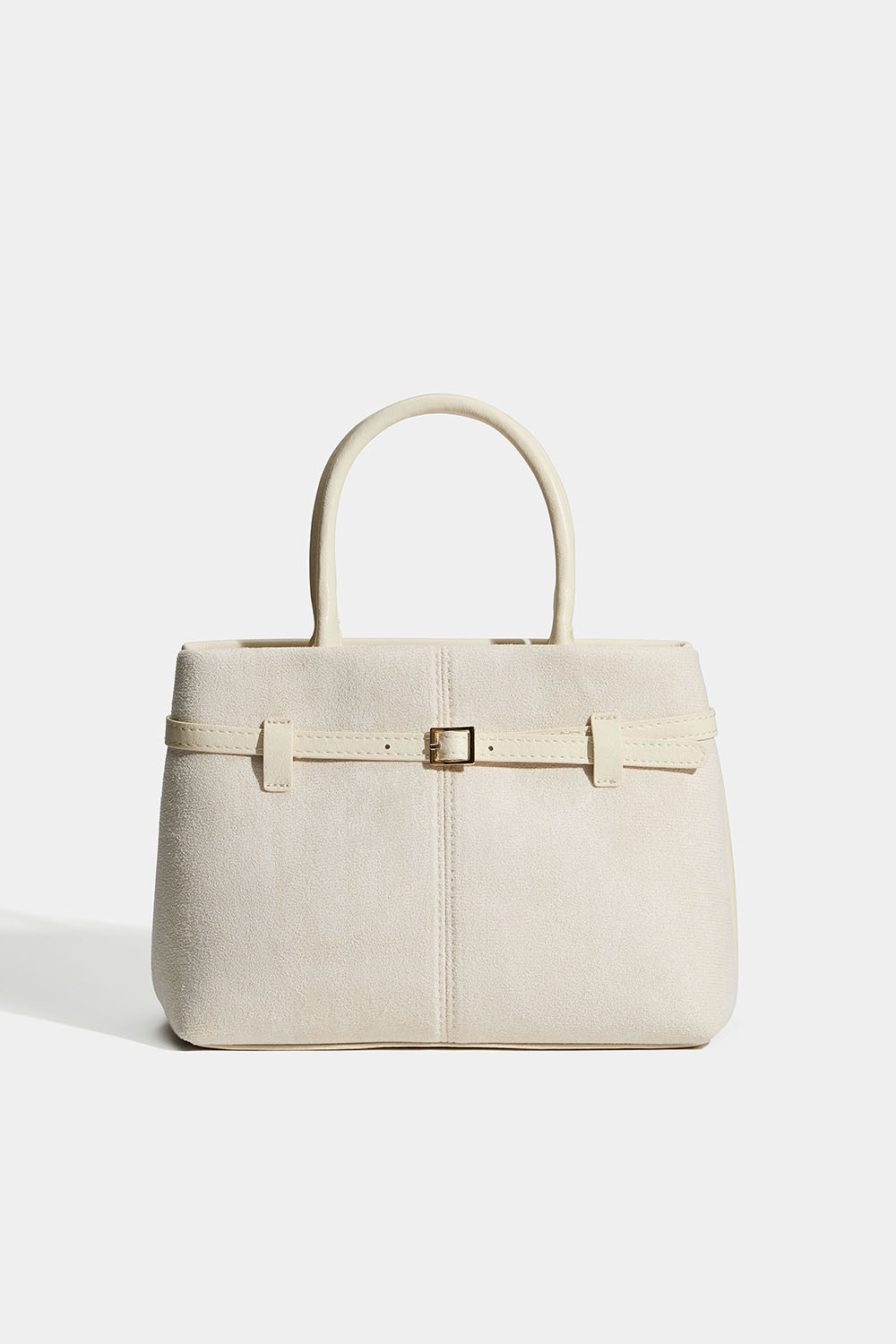 Liten, beige veske med beltedetaljer