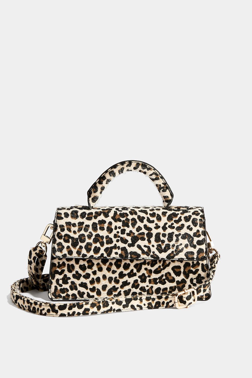 Liten, rektangulær veske med leopardmønster