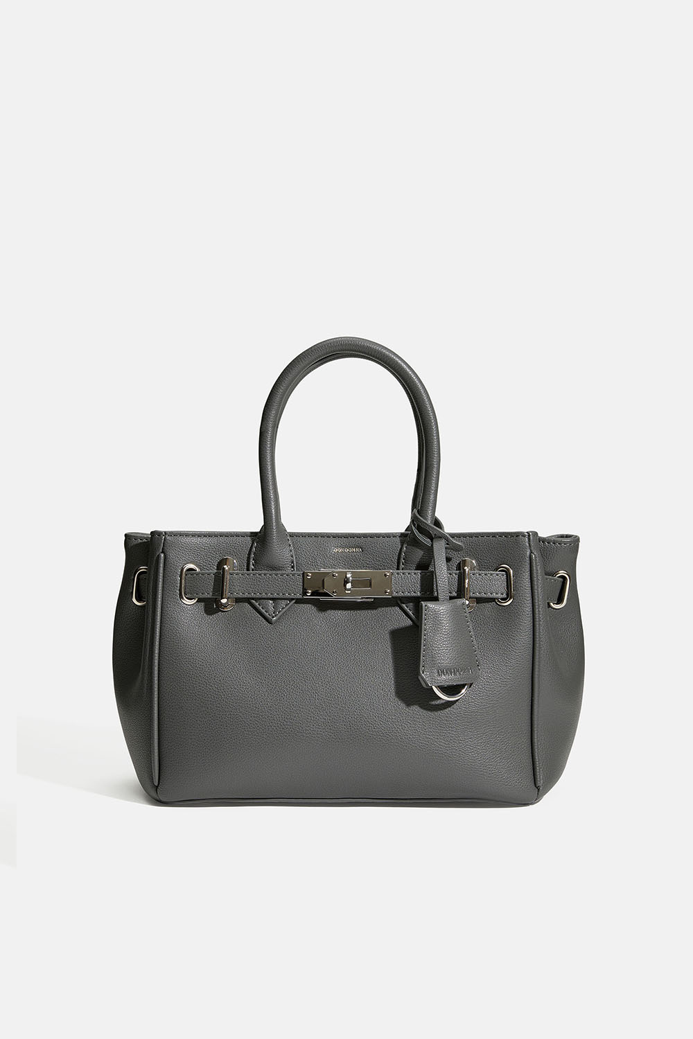 Liten, grå handleveske med beltedetalj