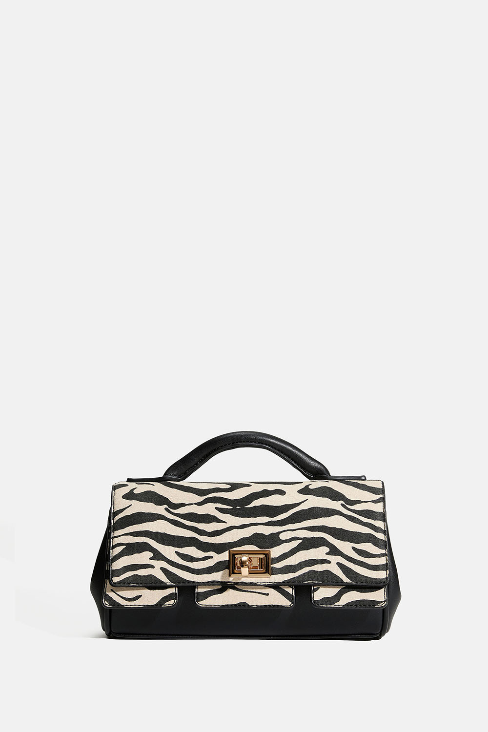 Liten svart veske med sebramønster og skulderrem