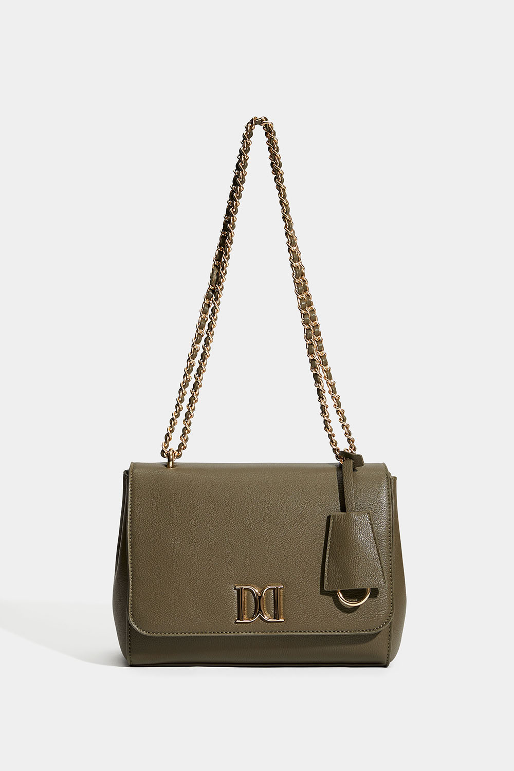 Grønn veske med gullfarget skulderrem