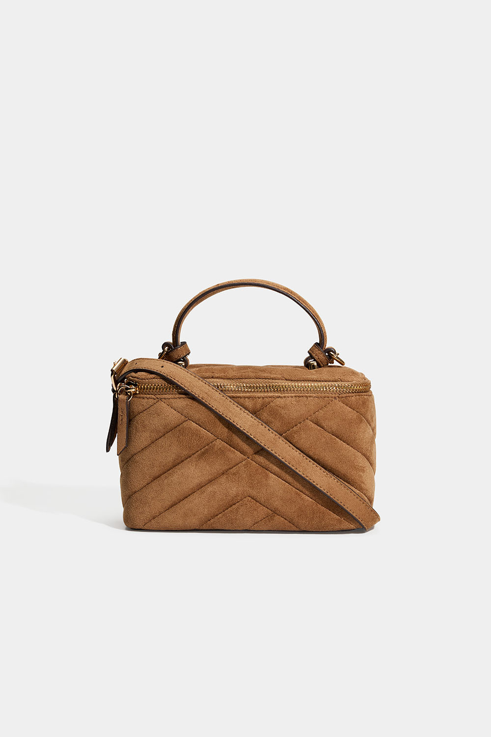 Beige crossbody-veske i quiltet design