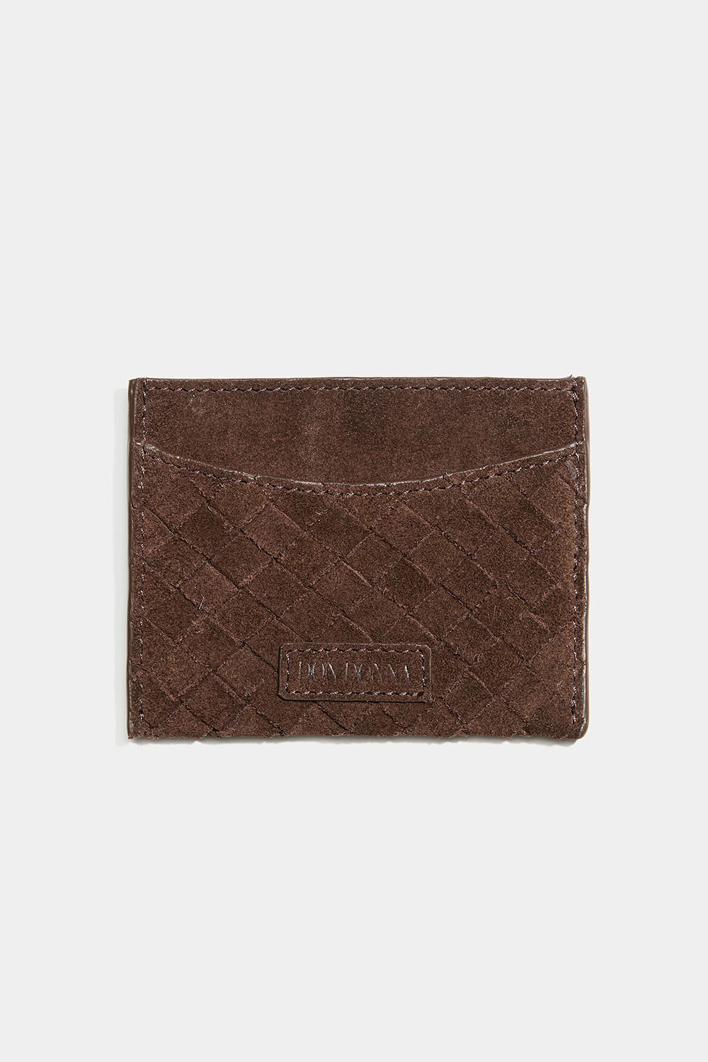 Flettet kortholder i brunt semsket skinn