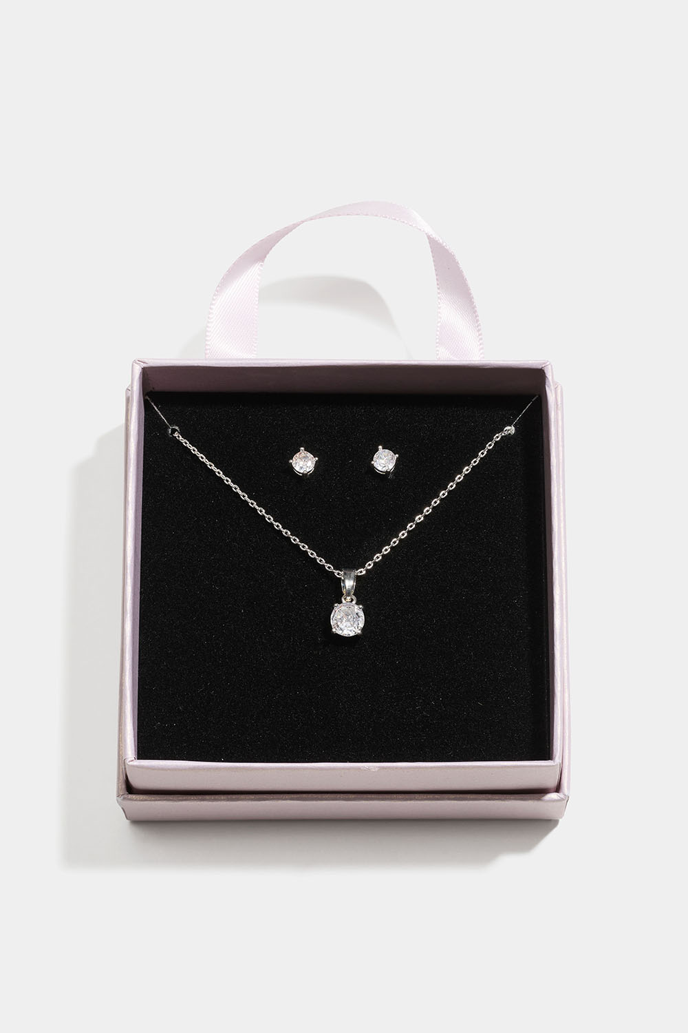 Smykkesett med glassteiner i gaveeske