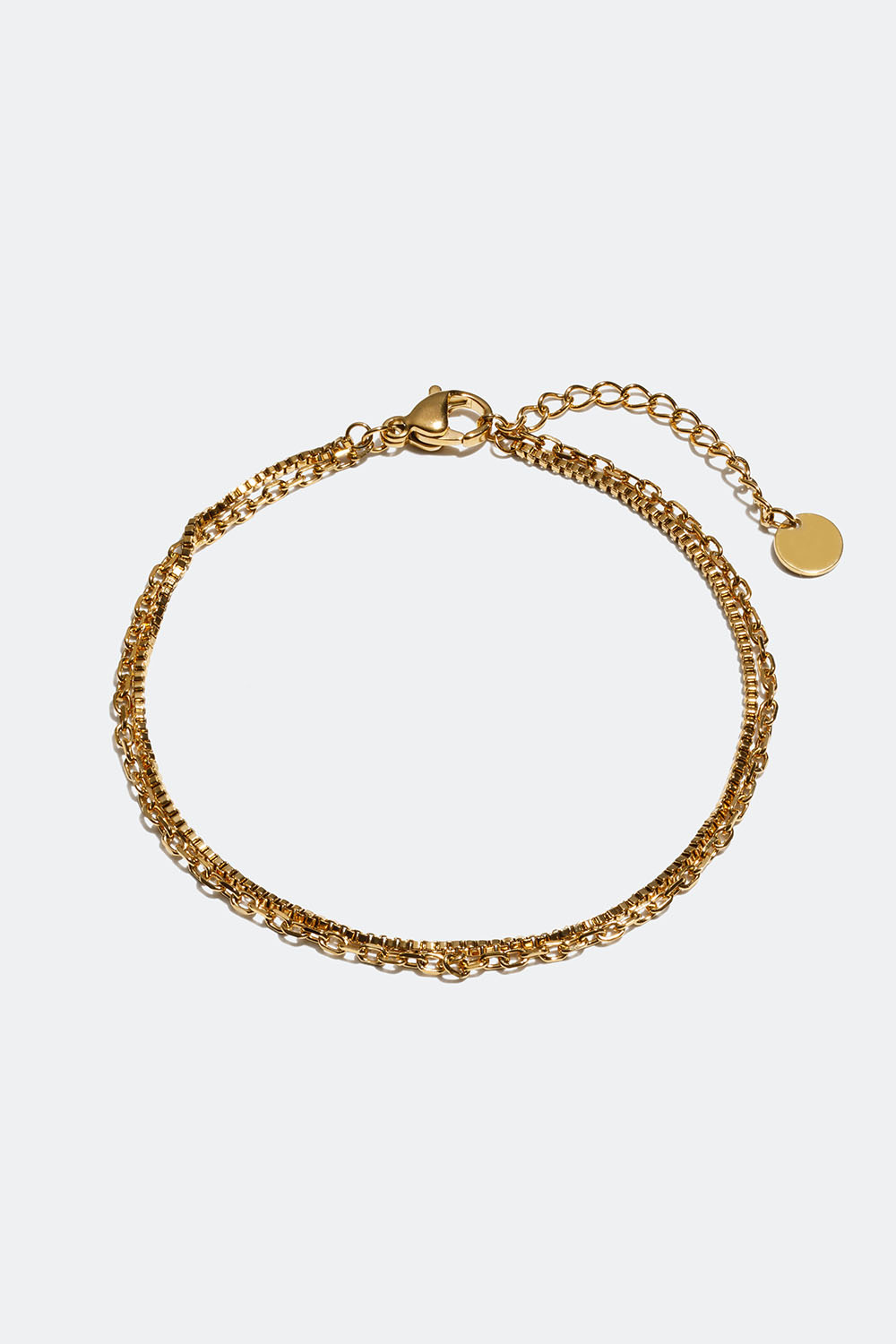 Dobbelt kjedearmbånd i stål med 18 k gull