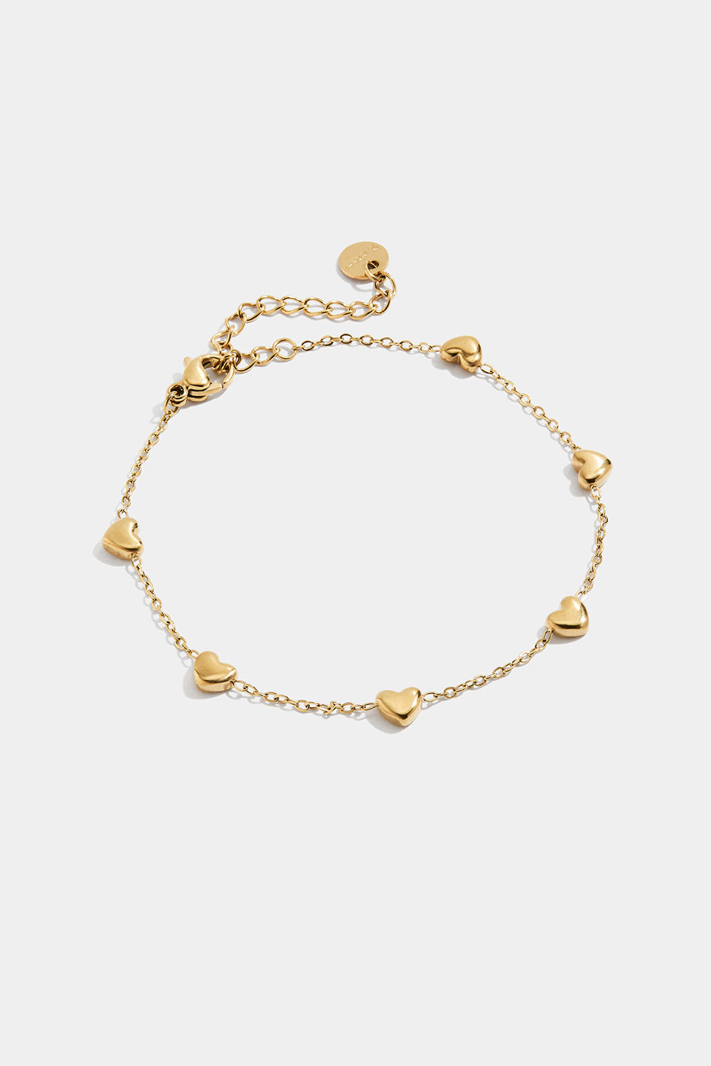 Tynt kjedearmbånd i stål med 18k gull og små hjerter