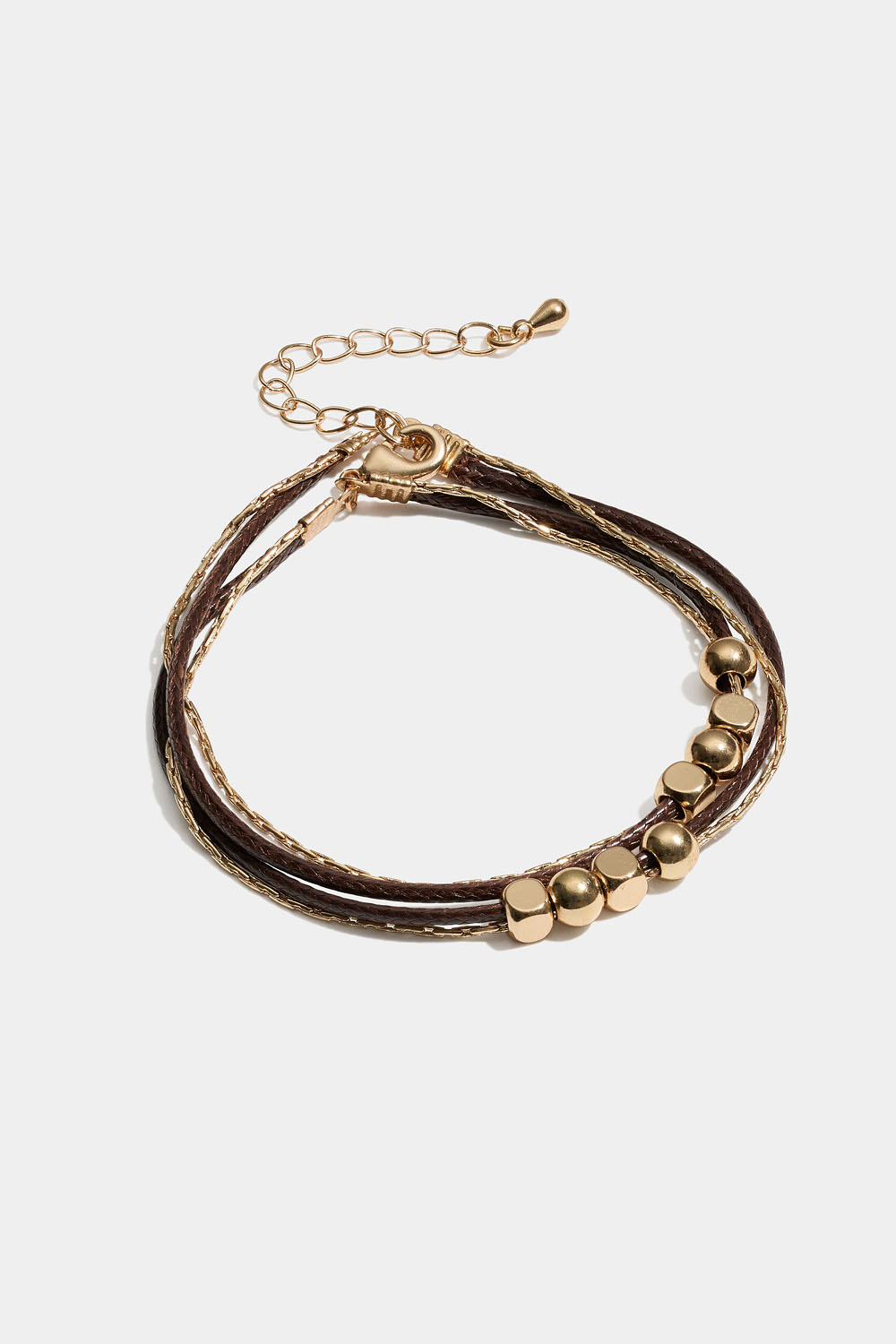 Armbånd med kjede, tau og gullperler