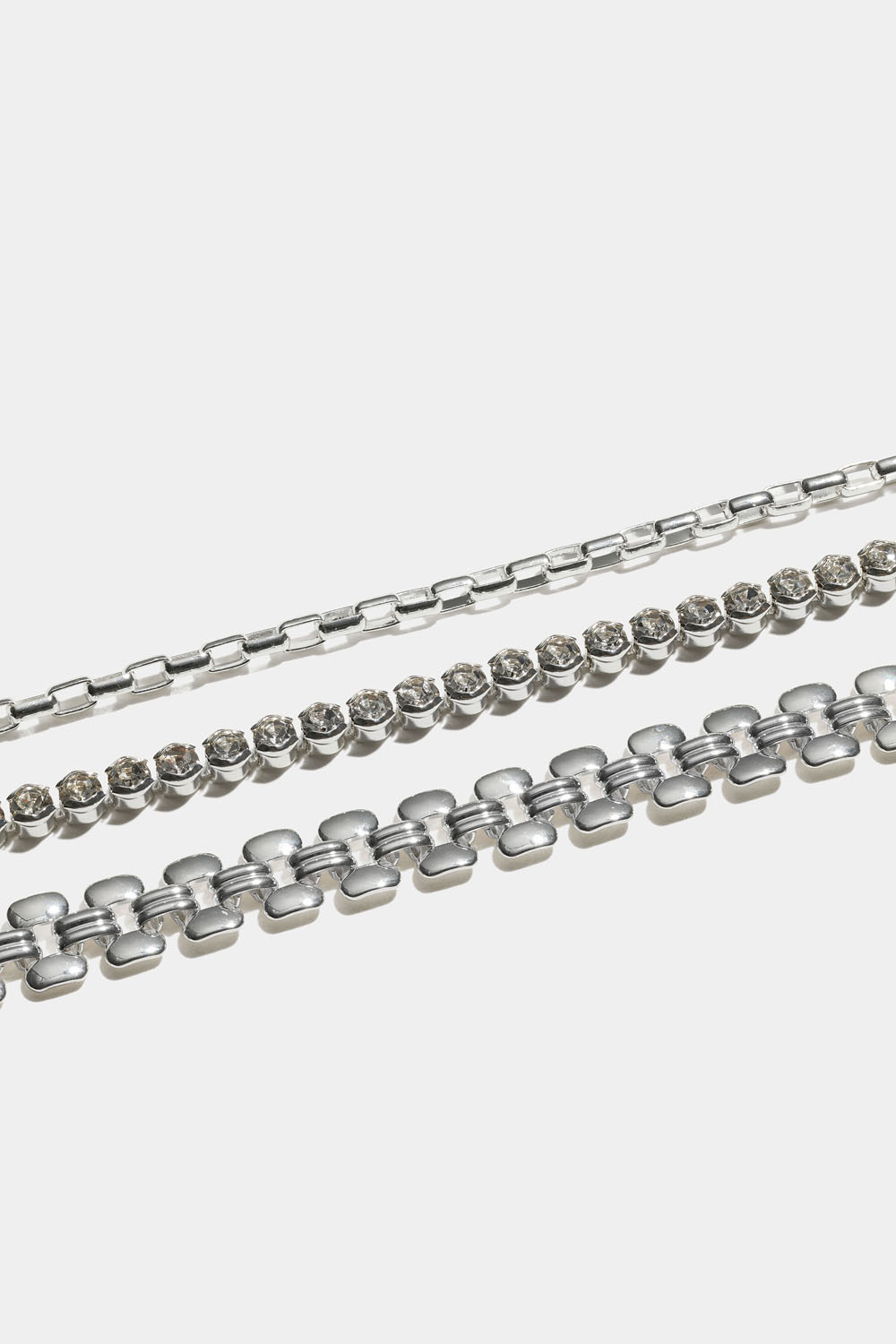 Kjedet armbånd med strass, 3-pakning