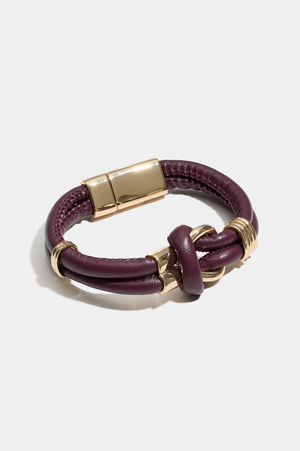 Burgunderfarget armbånd i kunstskinn med knute