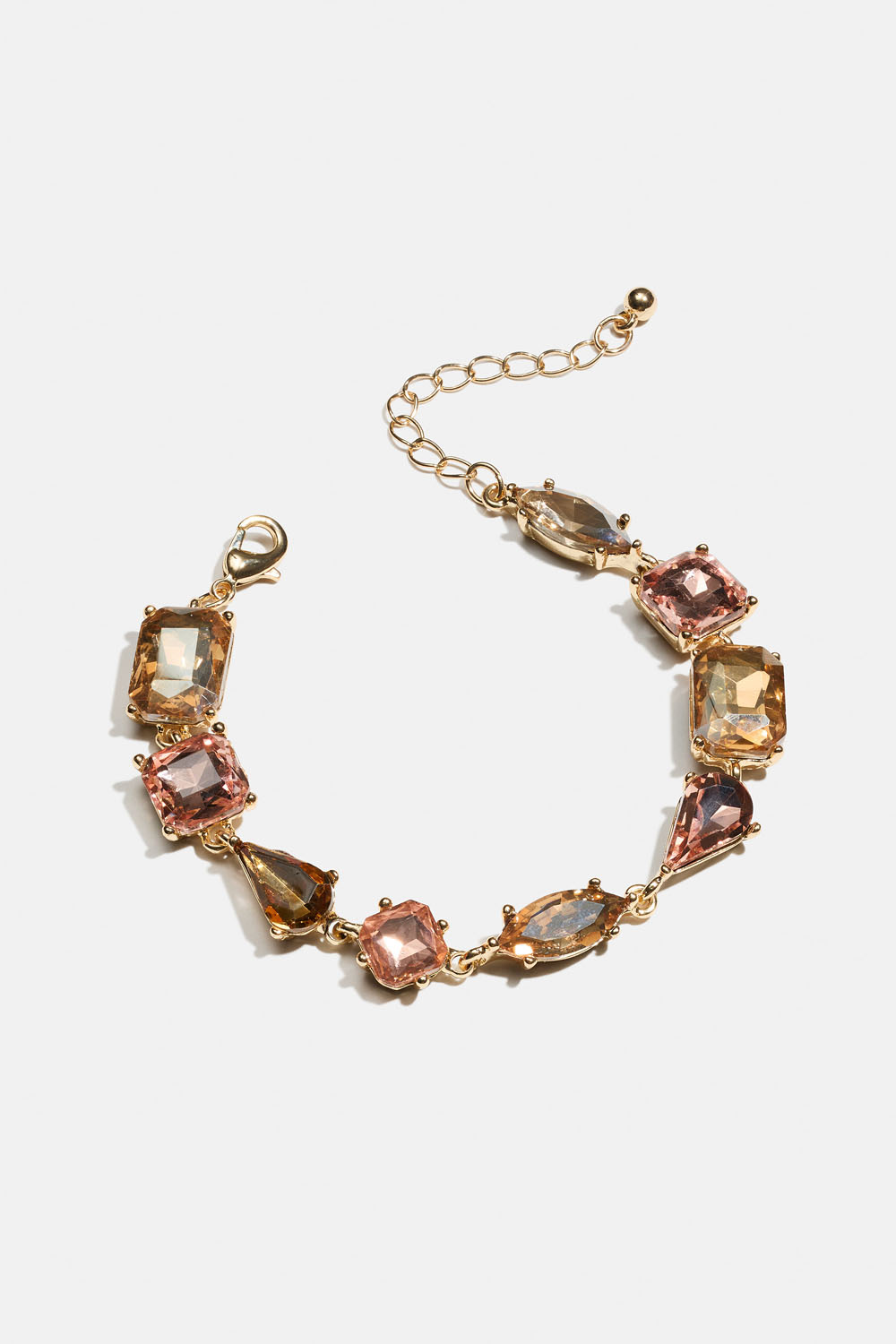 Armbånd med rosa, brune og beige glassteiner