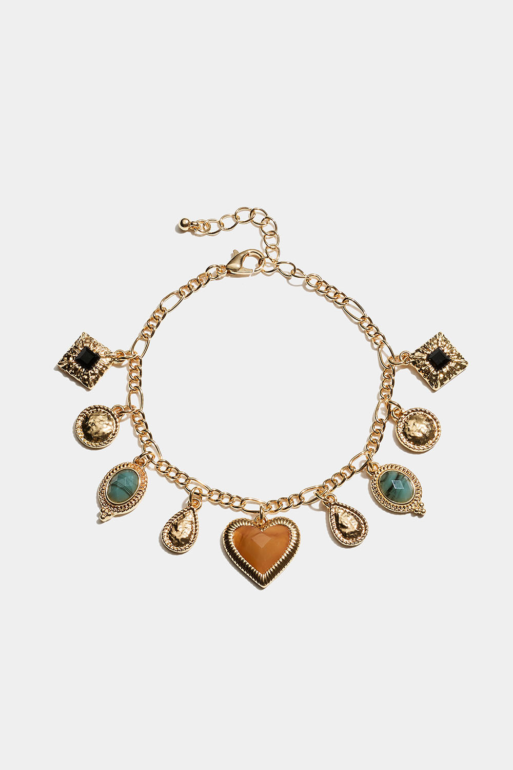 Gullfarget armbånd med forskjellige anheng