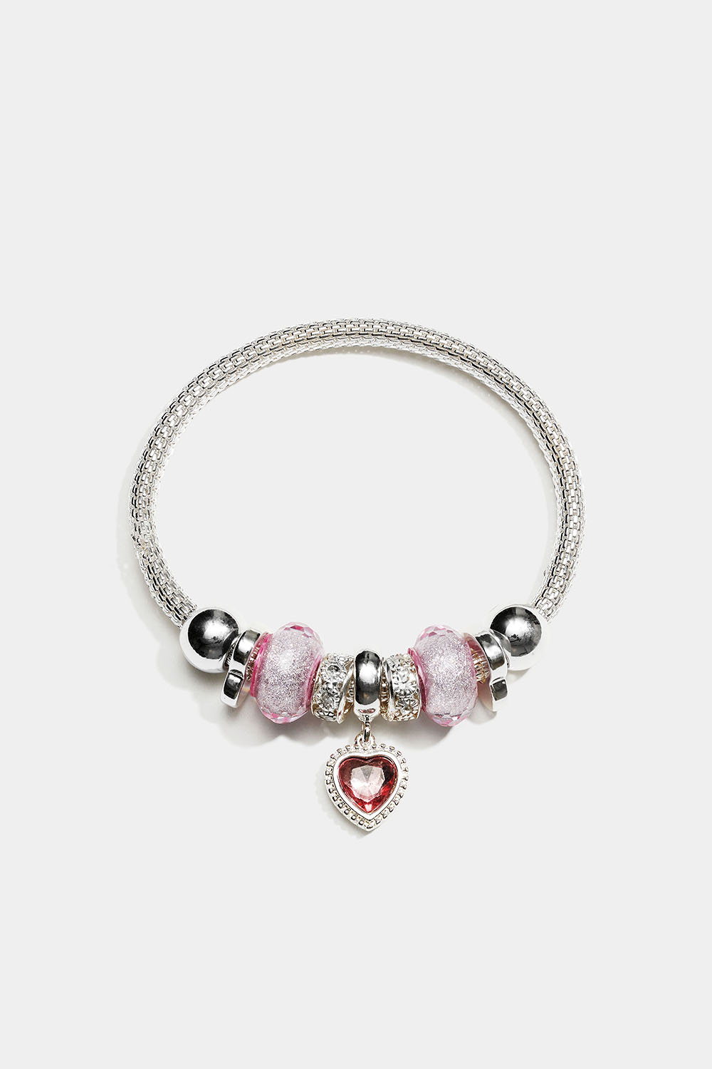Elastisk armbånd med anheng i rosa detaljer