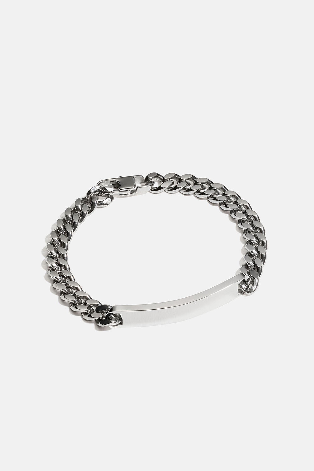 Bredt kjedearmbånd med plate i stål