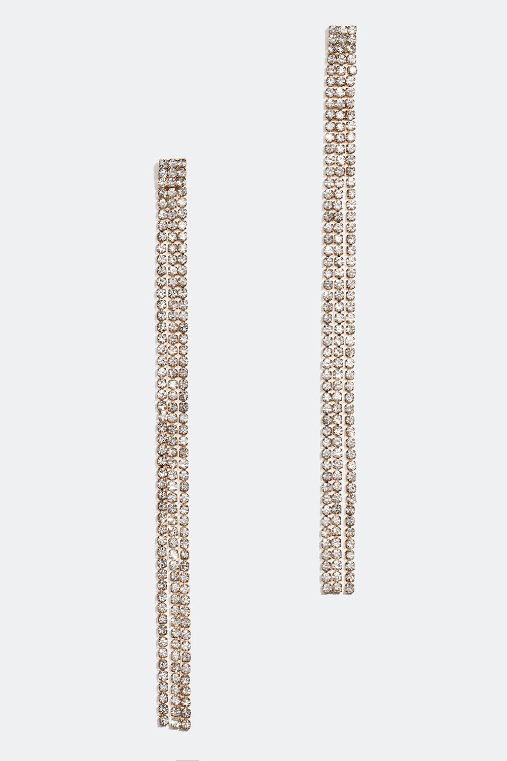 Gullfargede øredobber med tre strasslenker